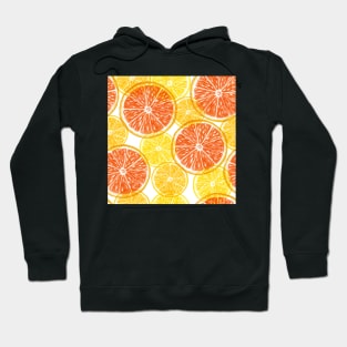 Orange, Grapefruit transparent slices seamless pattern. Summer colorful citrus. Translucent tropical fruits Hoodie